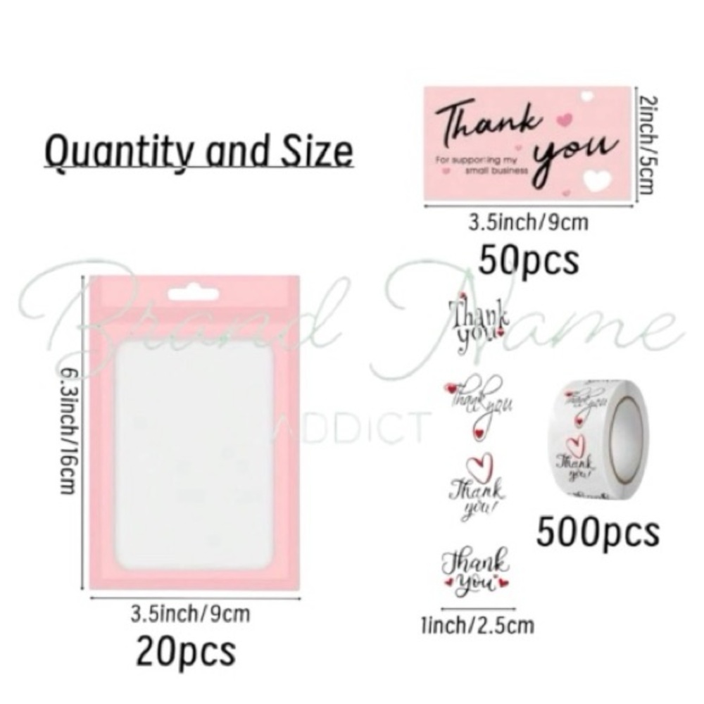 PRICE IS FIRM - 570 Piece Set of Pink Thank You Card Resealable Bag Sticker Set - Picture 2 of 2
